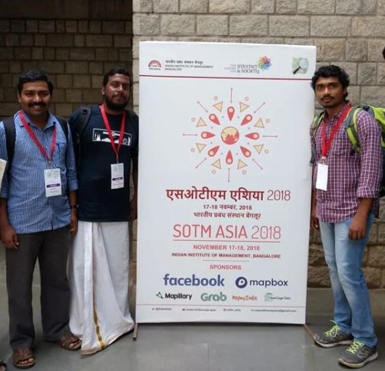 ark Arjun, Jaisen Nedumpala, Manoj Karingamadathil)  at State of the Map Asia 2018, IIM Bangalore. 